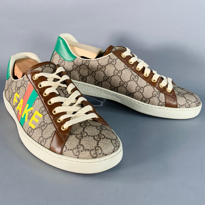 GUCCI Size 8 Fake/Not Brown Multi Color Monogram Canvas Low Top Sneakers