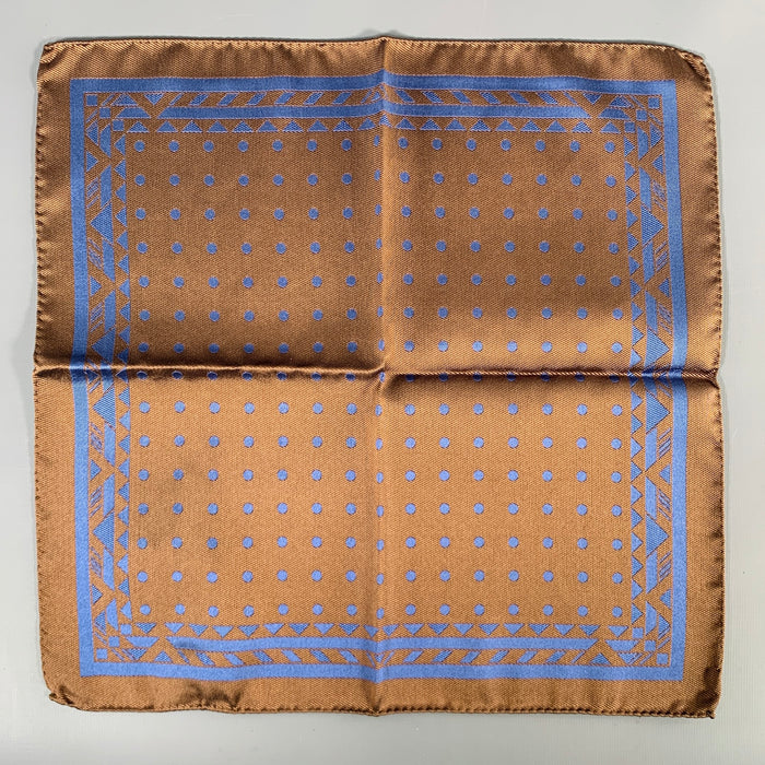 VERSACE Blue Brown Dots Silk Pocket Square
