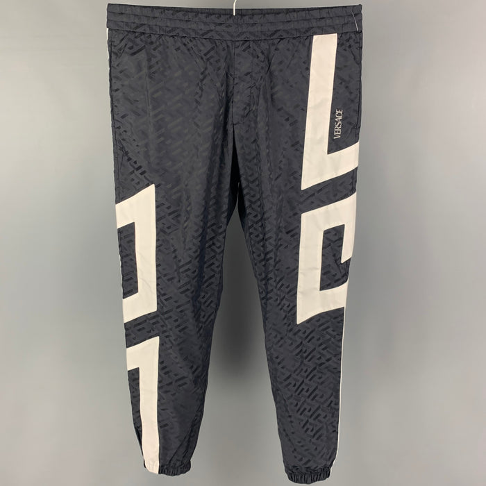 VERSACE Size 38 Navy White Color Block Casual Pants