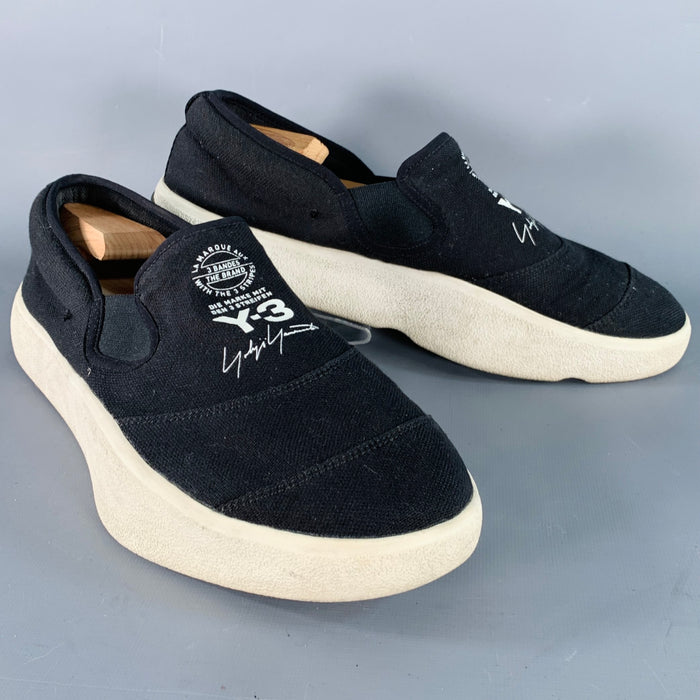 Y-3 2018 Size 11 Tangutsu Black White Logo Canvas Slip On Sneakers