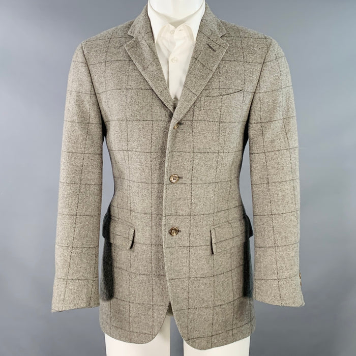 RALPH LAUREN Size 38 Regular Grey Black Window Pane Cashmere Sport Coat
