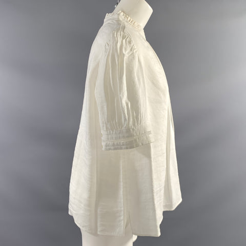 FRAME Size XL White Linen & Rayon Ruffle Casual Top