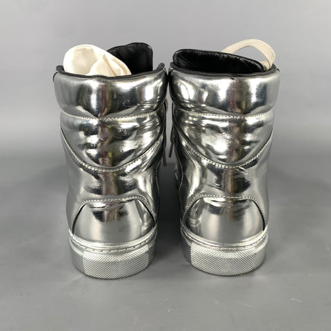 BALENCIAGA Size 7 Silver Metallic Leather High Top Sneakers