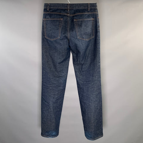 THE ROW Size 27 Blue Cotton Contrast Stitch Straight leg Jeans