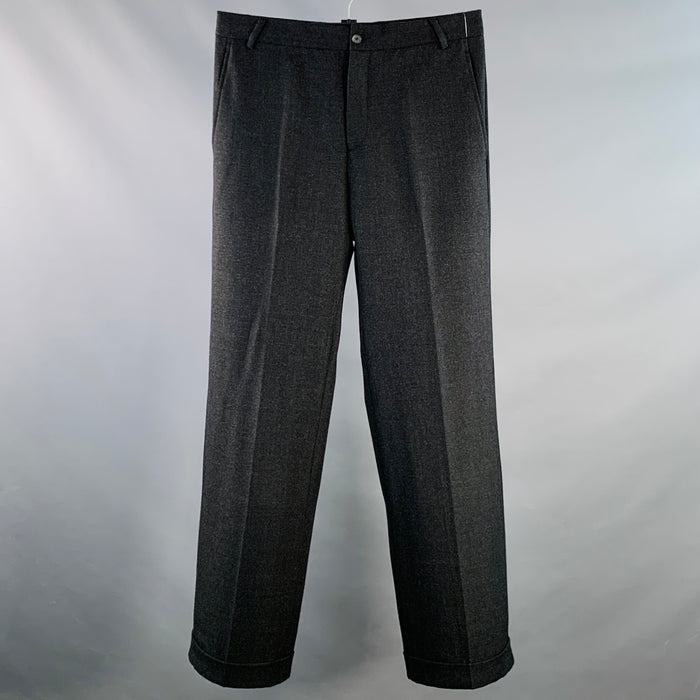 MARC JACOBS Size 32 Grey Charcoal Virgin Wool Wide Leg Cuffed Dress Pants