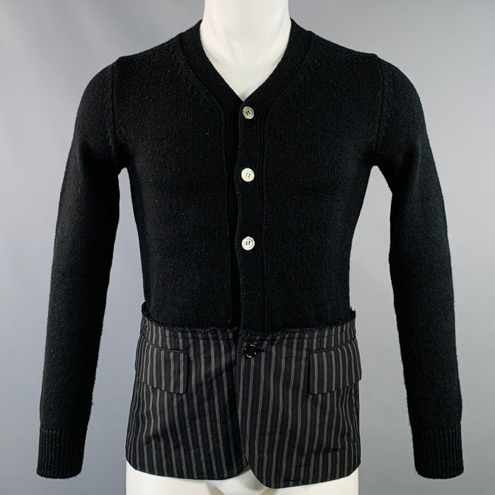 COMME des GARCONS Size XS Black Grey Contrast Trim Acrylic Wool Cardigan