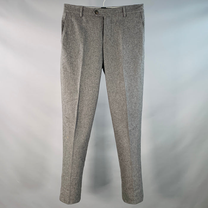BRUNELLO CUCINELLI Size 32 Grey Heather Wool Flat Front Button Fly Dress Pants