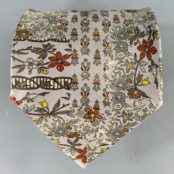 CHRISTIAN LACROIX Grey Olive Abstract Floral Silk Tie