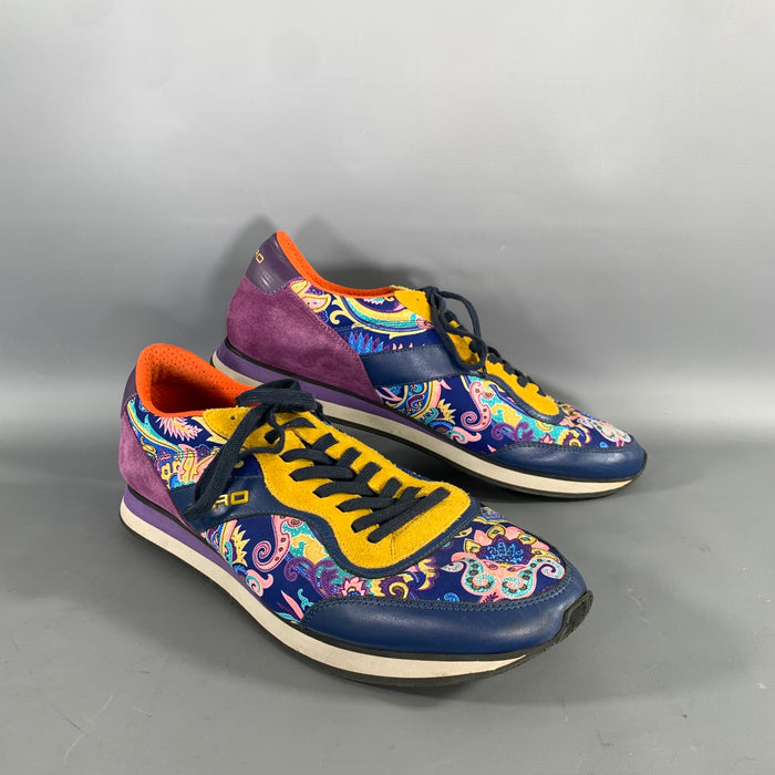 ETRO Size 10 Navy Multi Color Floral Canvas Runner Sneakers