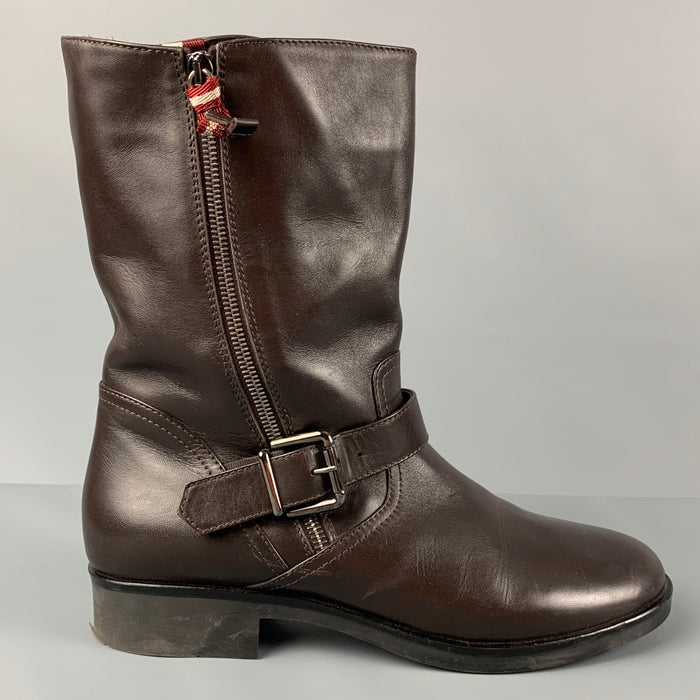 BALLY DESIA Size 12 Brown Leather Solid Belted Women Boots