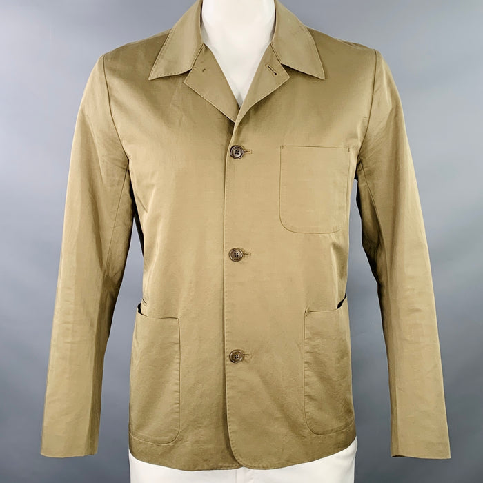 PAUL SMITH Size XL Green Olive Cotton Linen Patch Pockets Jacket