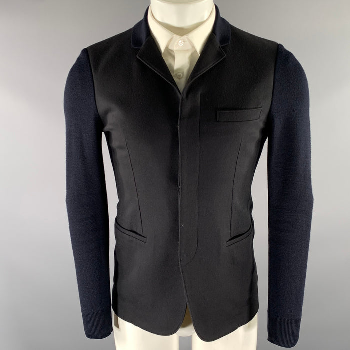 EMPORIO ARMANI Size 34 Navy Ribbed Wool Polyamide Jacket
