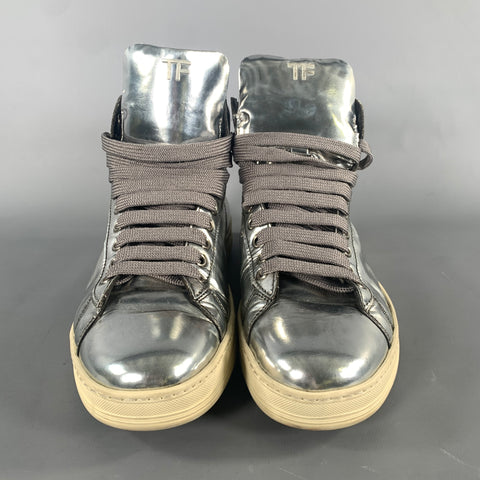 TOM FORD Size 7 Silver Metallic Leather High Top Sneakers