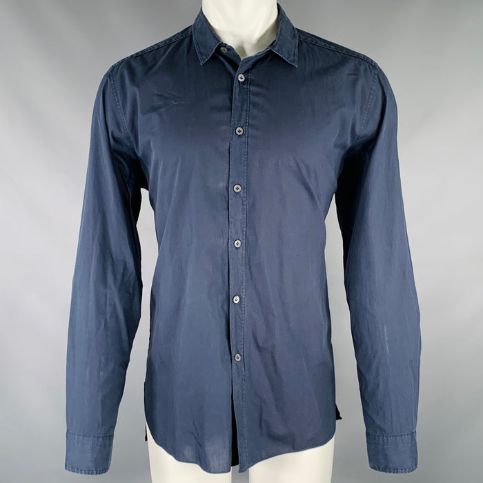 LANVIN Size M Navy Cotton Button Up Long Sleeve Shirt