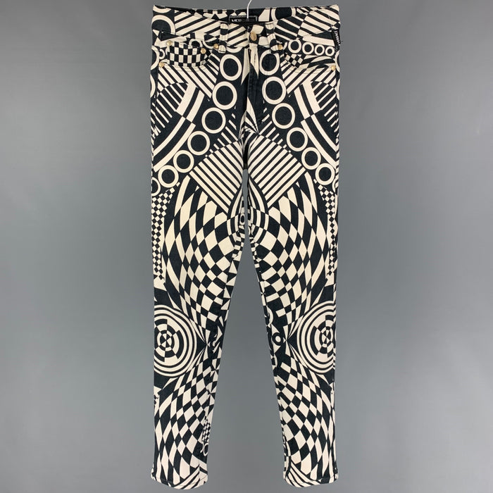 Vintage VERSACE JEANS COUTURE Size 32 Black White Abstract Print Cotton Pants