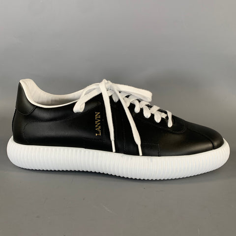LANVIN Size 9 Black White Leather Lace Up Sneakers