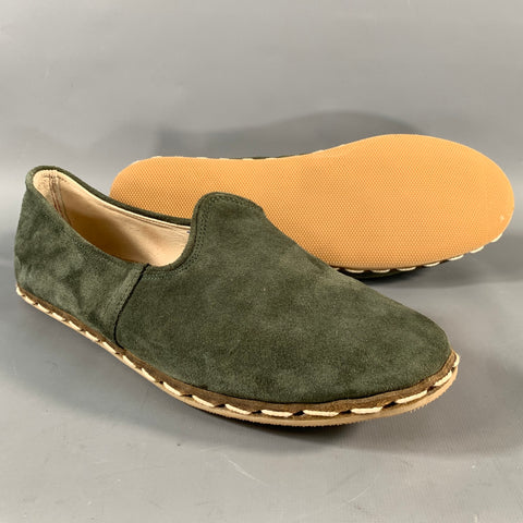 SABAH Size 8 Green Suede Contrast Stitch Loafers