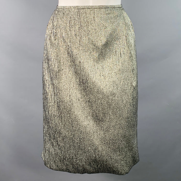 DRIES VAN NOTEN Size 4 Black Silver Silk Blend Pleated Below Knee Skirt