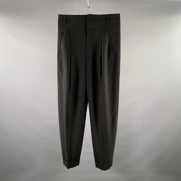 HAIDER ACKERMANN Pantalon habillé plissé en laine noire, taille 32