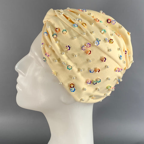 SINE MODUS Cream Iridescent Beaded Hats