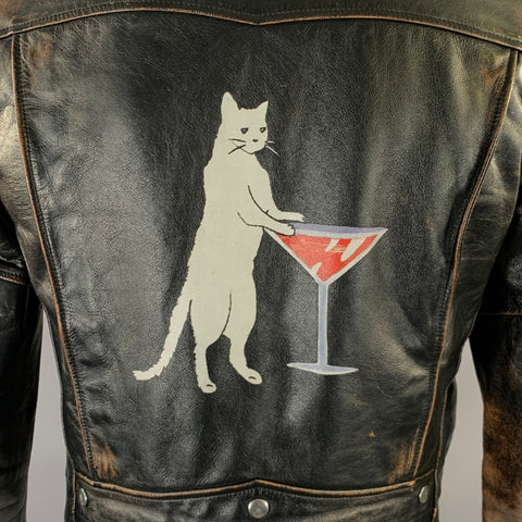 SAINT LAURENT Size 42 Black Distressed Leather Biker Jacket