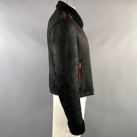 GAULTIER JEANS Size 44 Black Leather Biker Jacket