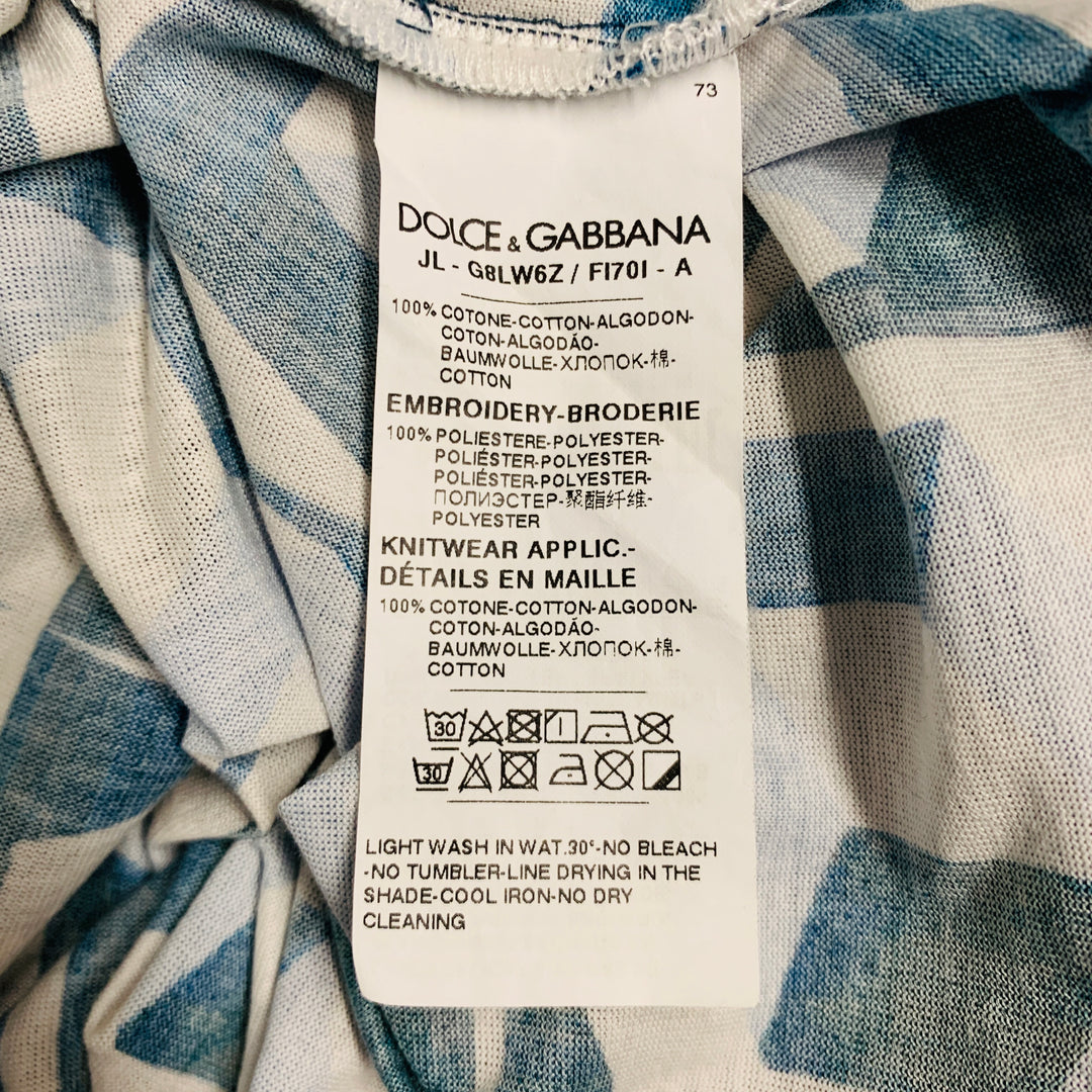 DOLCE & GABBANA Size S Blue White Graphic Cotton Short Sleeve Polo