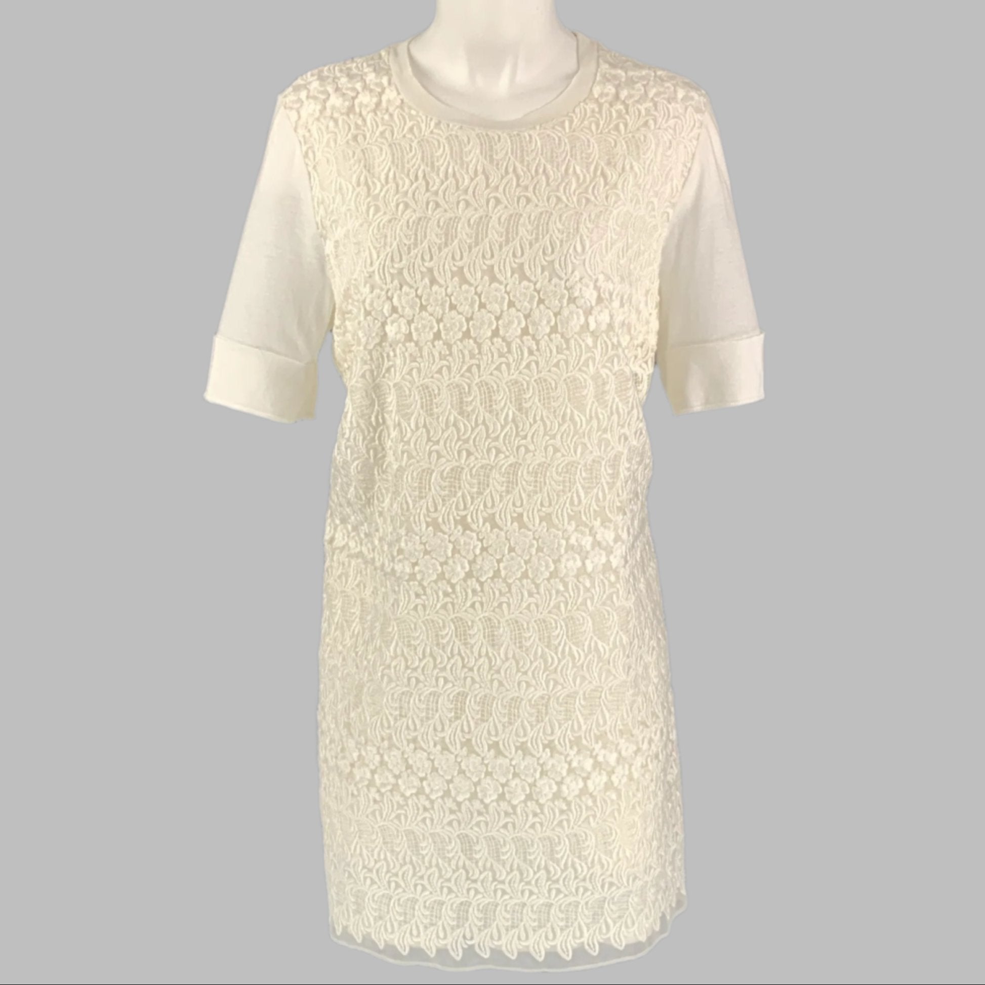 chinese dress ladies GIAMBATTISTA VALLI Size M White Cotton Lace Short Sleeve T-shirt Dress