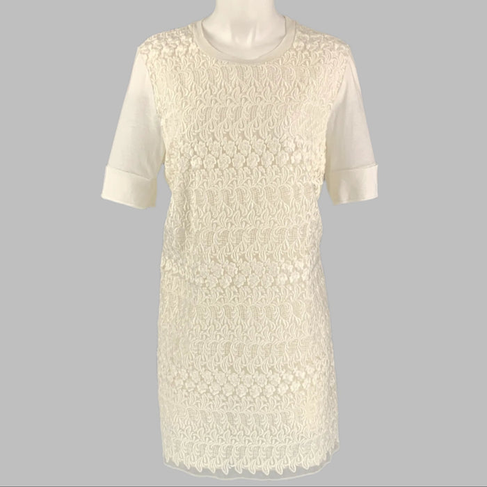 GIAMBATTISTA VALLI Size M White Cotton Lace Short Sleeve T-shirt Dress