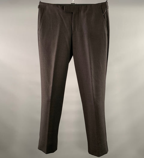 EMPORIO ARMANI Size 32 Grey Charcoal Wool Elastane Side Tabs Dress Pants