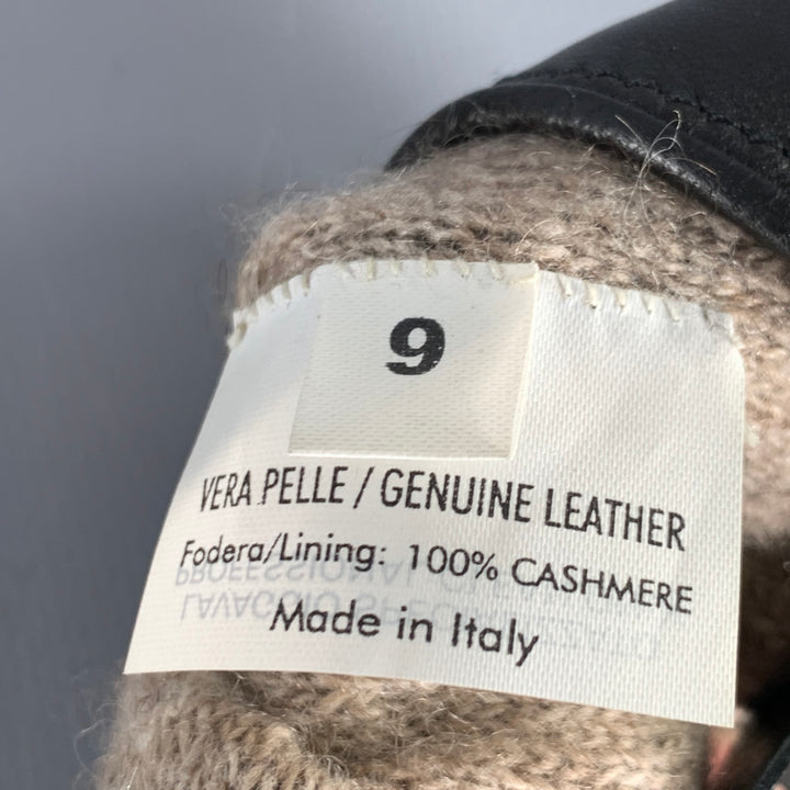 YVES SAINT LAURENT Size 9 Black Leather Gloves