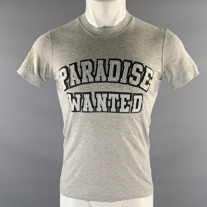 DOLCE & GABBANA Size S Grey White Embroidered Cotton Ribbed Collar Short Sleeve Shirt