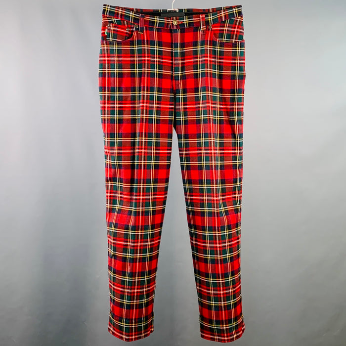 MOSCHINO JEANS Size 32 Red Plaid Wool Blend Jean Cut Casual Pants