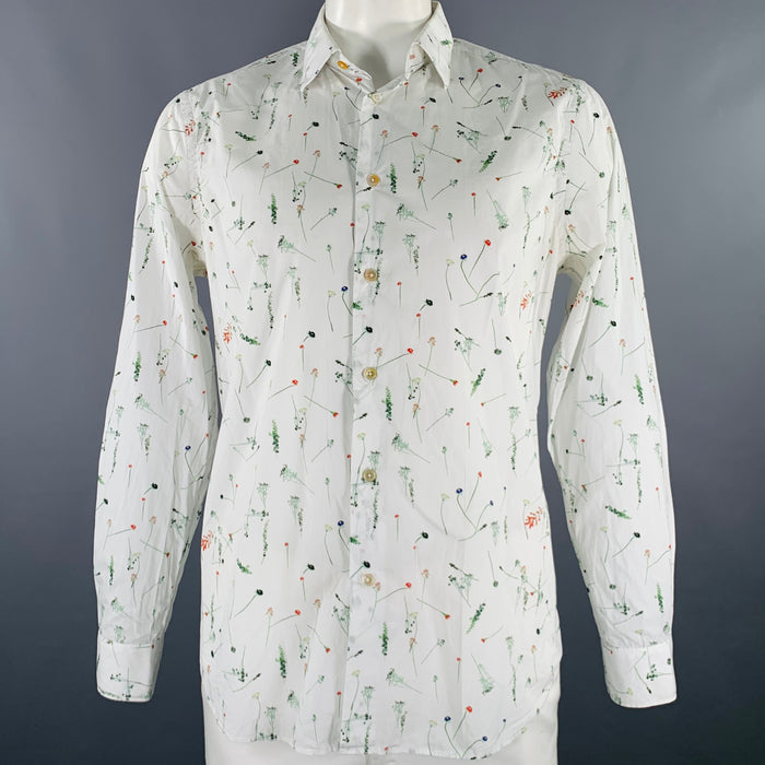 PAUL SMITH Size XL White Multi Color Floral Cotton Long Sleeve Shirt