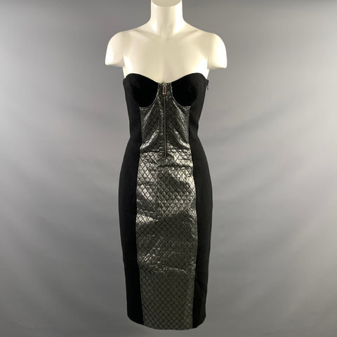MICHAEL KORS COLLECTION Size 6 Black Silver Wool Spandex Quilted Dress