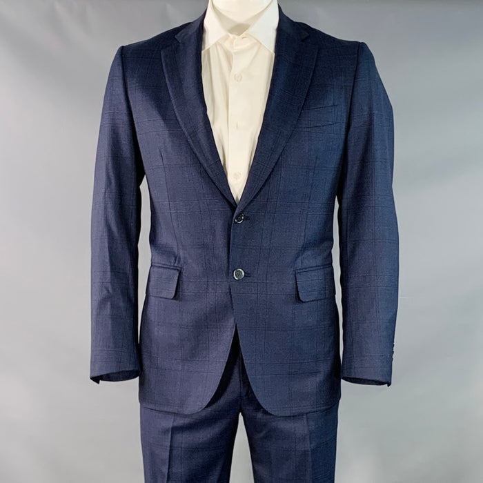 ISAIA Size 42 Regular Navy Black Glenplaid Wool Notch Lapel Suit