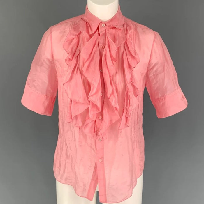 RALPH LAUREN Size 8 Pink Ruffled Short Sleeve Blouse