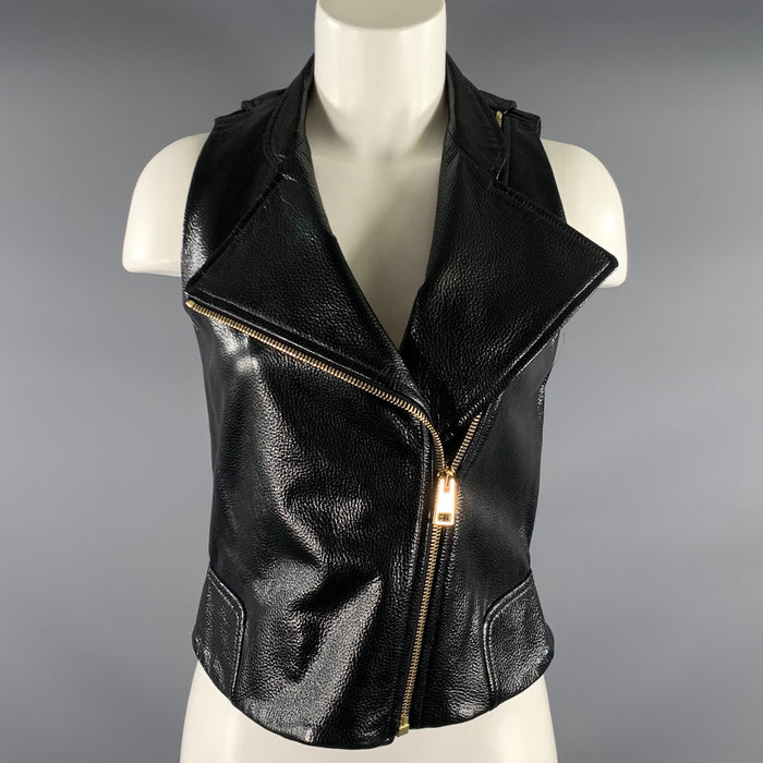 LANVIN Size M Black Leather Deer Skin Moto Racer Vest
