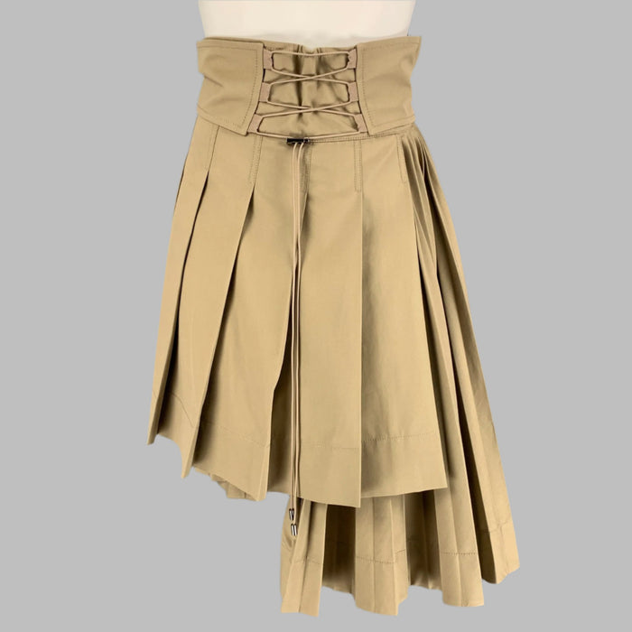 CHRISTIAN DIOR Size 4 Khaki Cotton Gabardine Pleated Asymmetrical Skirt