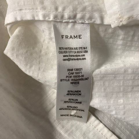 FRAME Size XL White Linen & Rayon Ruffle Casual Top