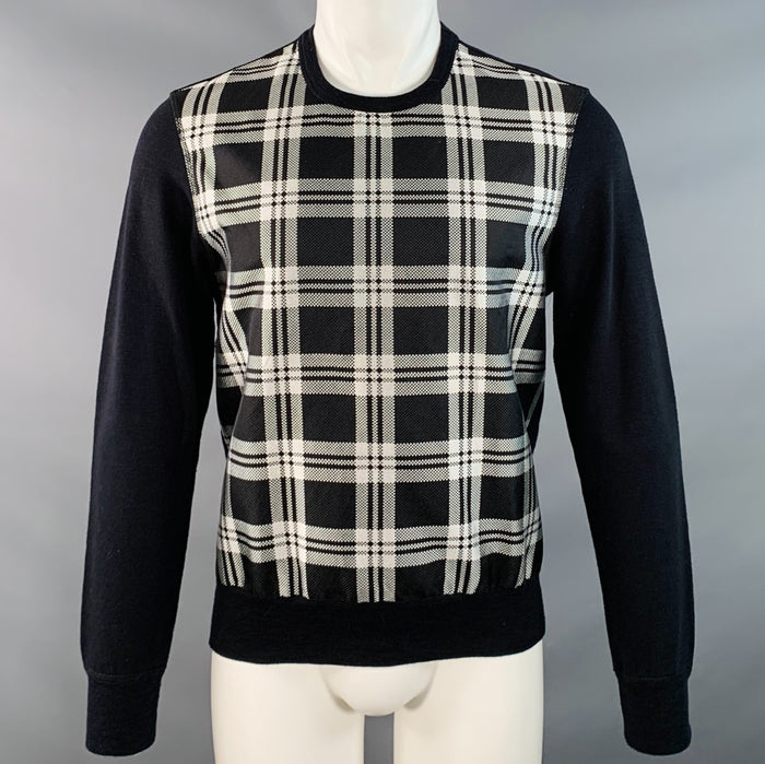 ALEXANDER MCQUEEN Size S Black White Plaid Cotton Blend Crew Neck Pullover