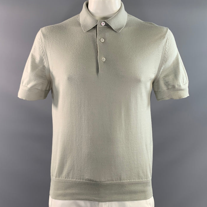 TOM FORD Size L Grey Light Grey Knitted Cashmere Silk Buttoned Polo