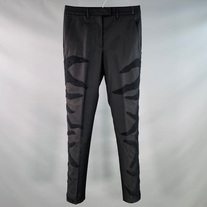 MAISON MARTIN MARGIELA Size 28 Black Twill Wool Flames Flat Front Dress Pants