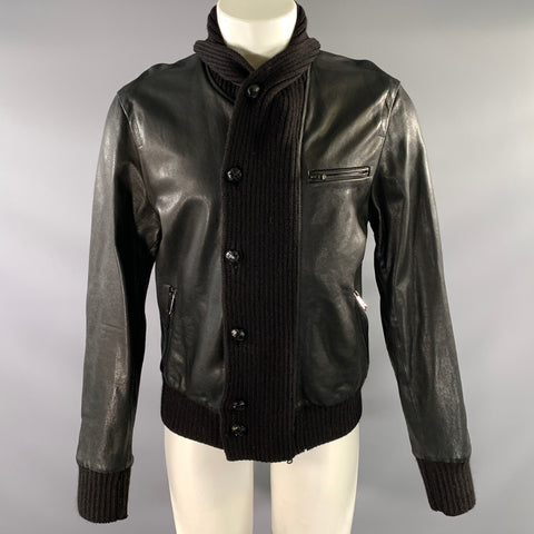 VIKTOR & ROLF Chest Size 38 Size S Black Knit Leather Bomber Jacket