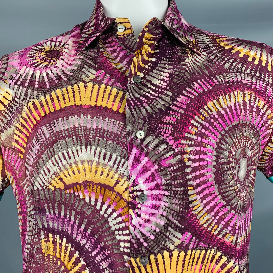 ROBERT GRAHAM Size L Purple Multi Color Tie Dye Silk Short Sleeve Shirt