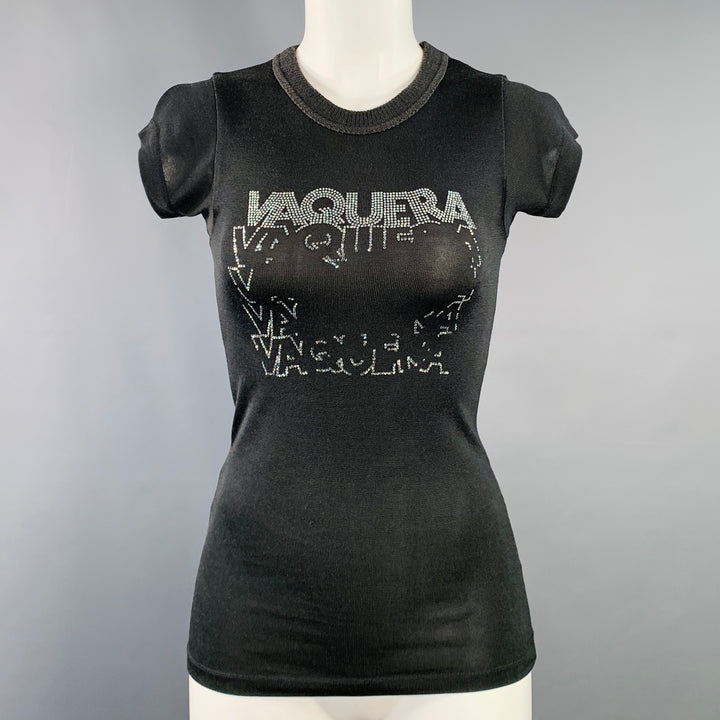 VAQUERA Size M Grey Charcoal Cotton Blend Jersey Logo Embellishment Fitted T-Shirt