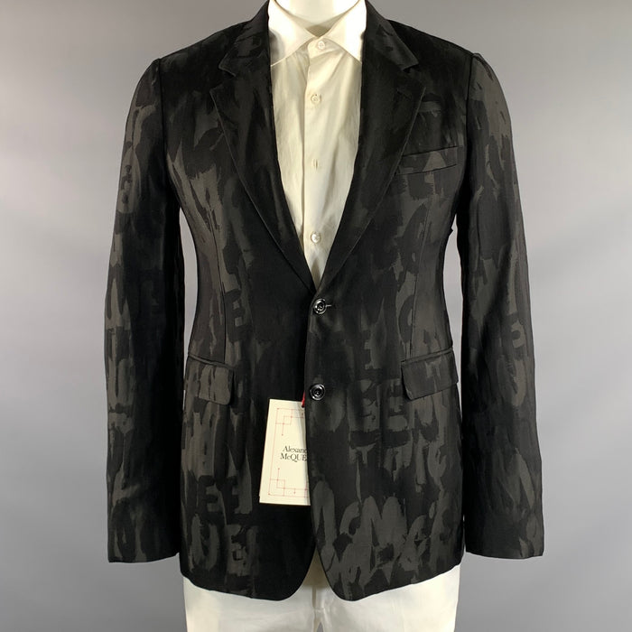 ALEXANDER MCQUEEN Chest Size 40 Black Jacquard Wool Viscose Blend Sport Coat