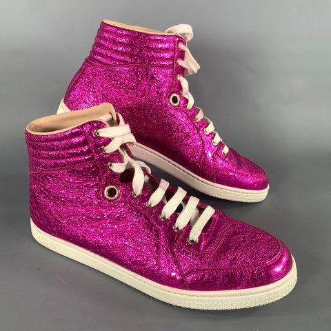 GUCCI Size 8 Pink Metallic Leather High Top Sneakers