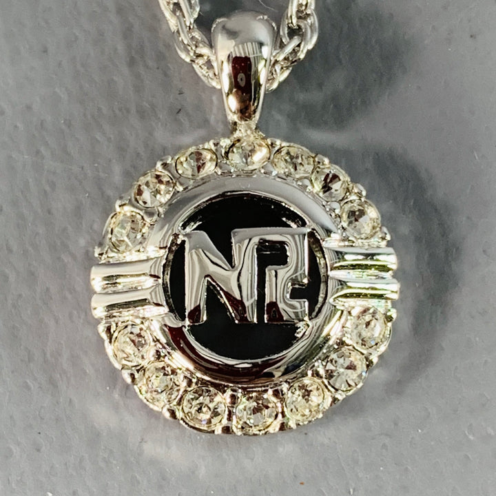 NINA RICCI Silver Chain Link Metal Monogram Pendant Necklace