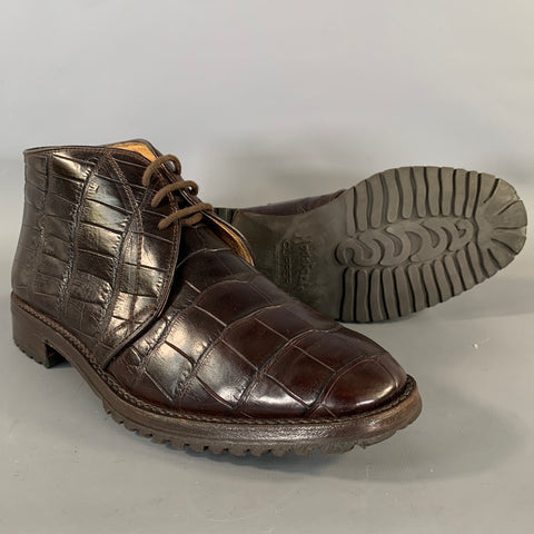 NEIMAN MARCUS Size 7.5 Brown Leather 1901 459 Embossed Chukka Boots